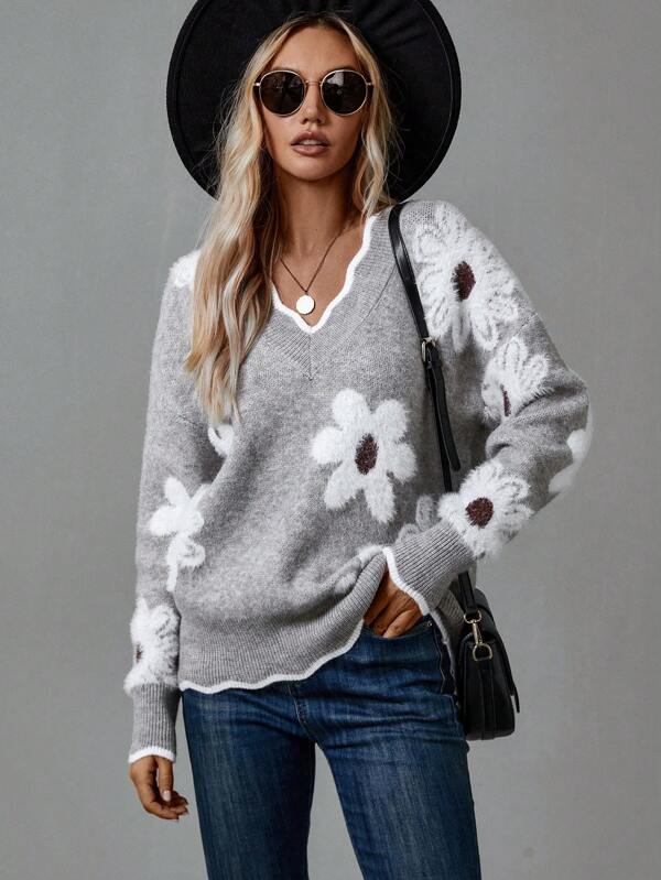 Paula - Elegant Floral Sweater with V-Neck