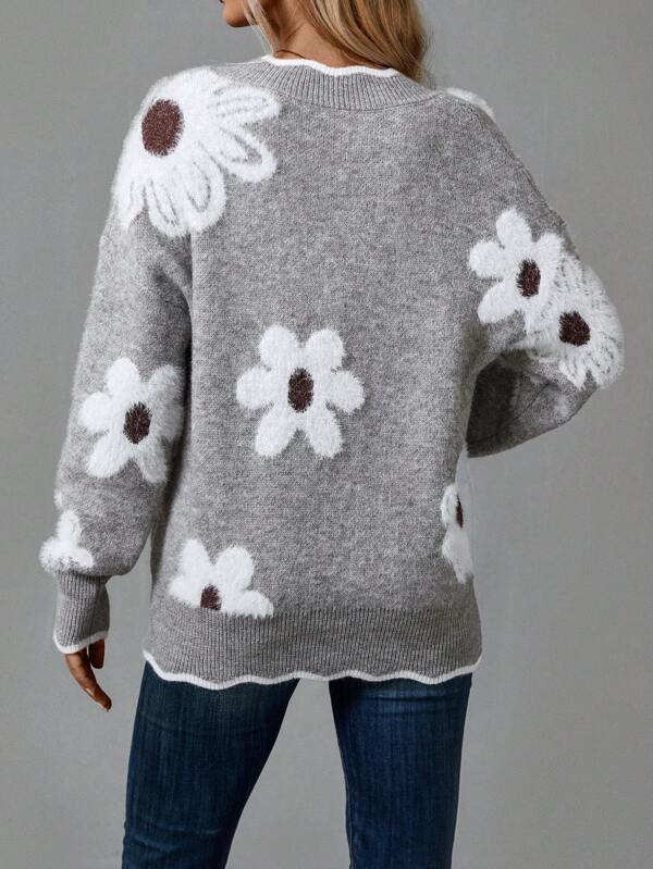 Paula - Elegant Floral Sweater with V-Neck
