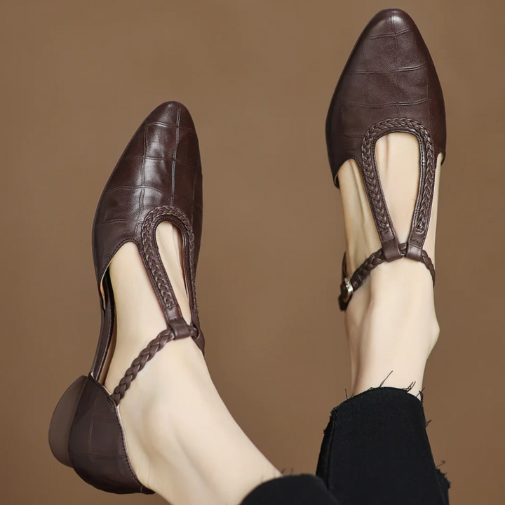 Greta – Classic Leather T-Bar Shoes with Braided Detail