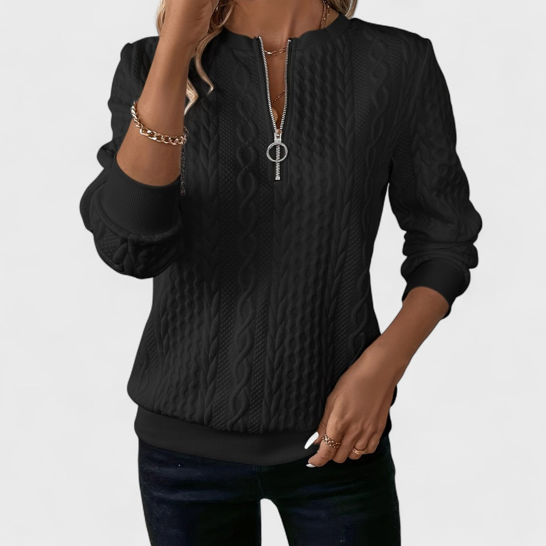 Minda - Women's Cable Knit Zip Sweater