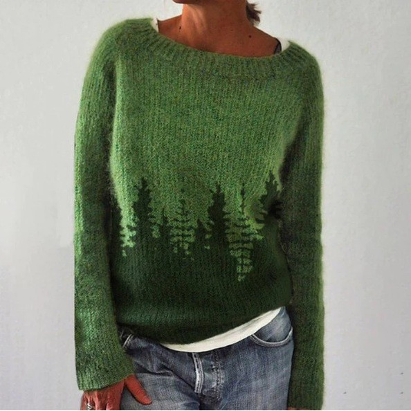 Liesa | Green Retro Jumper with Fir Tree Pattern