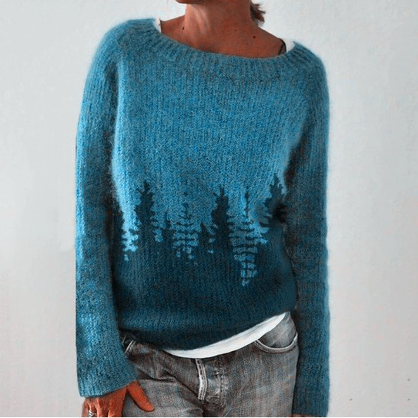 Liesa | Green Retro Jumper with Fir Tree Pattern