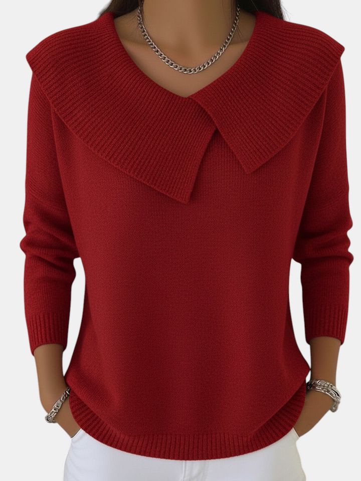 Camisola Margaret Dublin vermelha com gola larga e detalhe de prega, tecido quente e confortável para inverno.