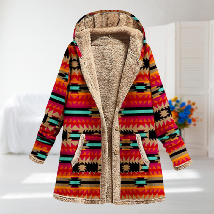 Giulia | Coat with Ethnic Geometric Pattern