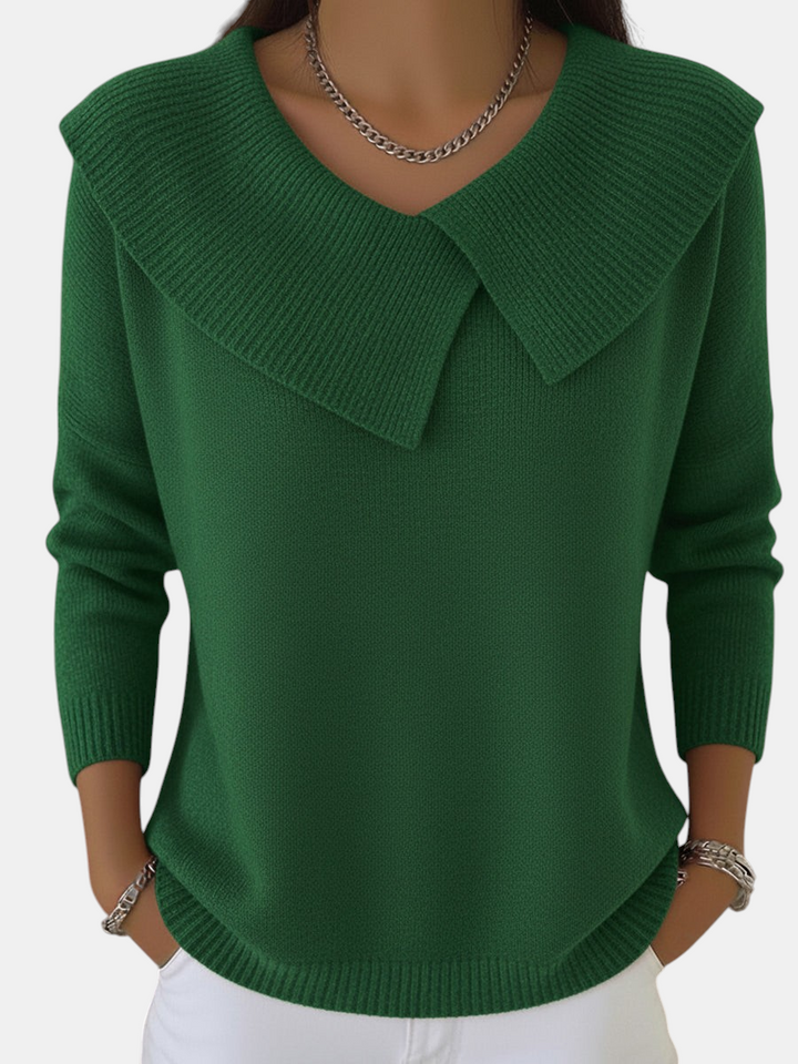 Camisola verde Margaret Dublin Leonie com gola larga e detalhe de prega, feita de tecido quente e macio.