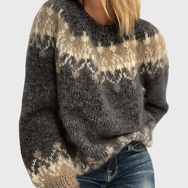 Nikola | Brown Cosy Jumper with Nordic Pattern