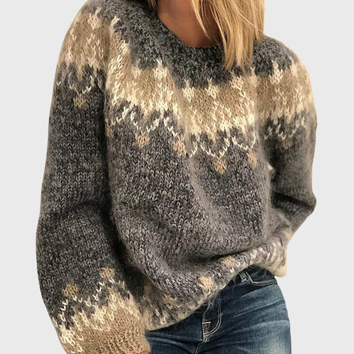 Nikola | Brown Cosy Jumper with Nordic Pattern
