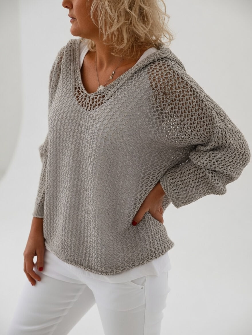 Évarielle™ — Open-Knit Sweater with Relaxed Collar
