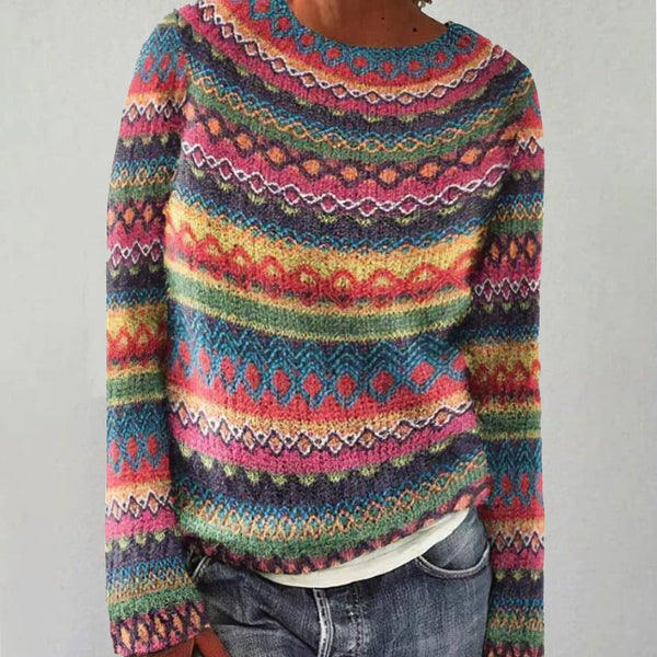 Brita | Colourful Retro Jumper with Nordic Pattern