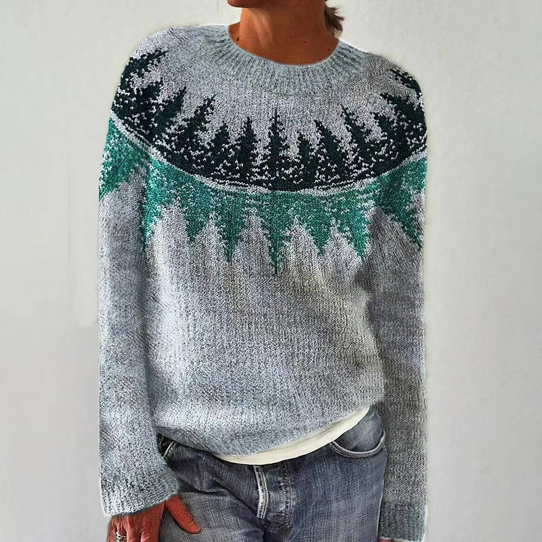Svetlana | Blue Retro Jumper with Fir Tree Pattern