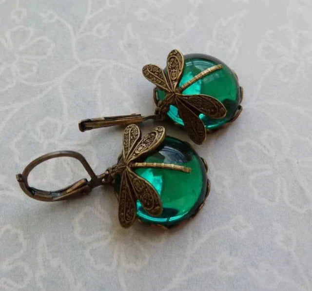 TAMARA™ - Spherical Dragonfly Earrings in Antique Gold