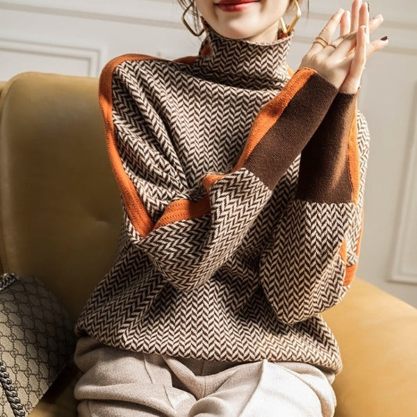 Beatriz - Turtleneck Sweater with Bold Contrast Stripes