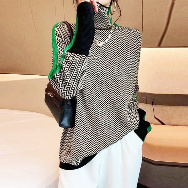 Clara™ | Contrast Stripe Turtleneck Sweater