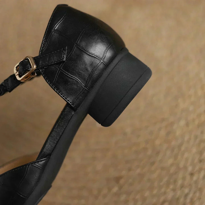 Greta – Classic Leather T-Bar Shoes with Braided Detail