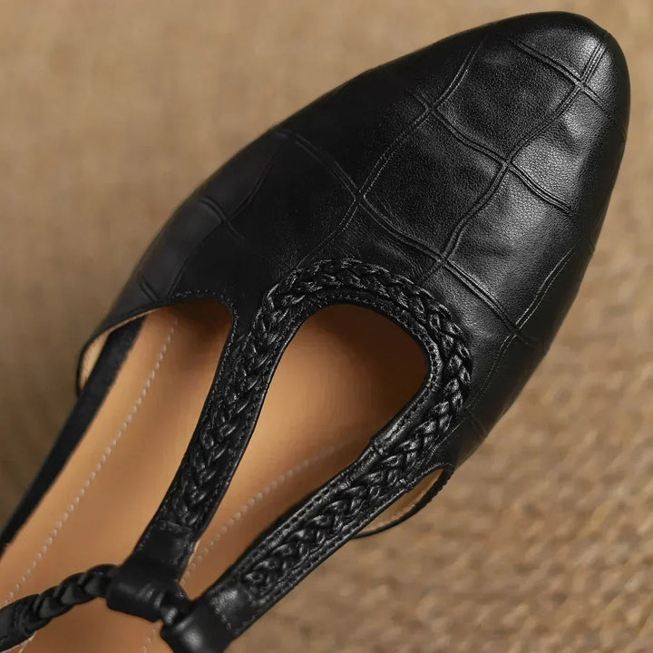 Greta – Classic Leather T-Bar Shoes with Braided Detail
