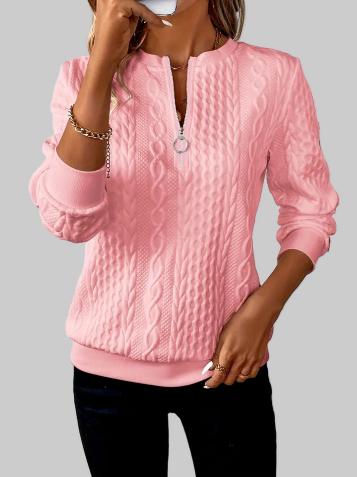 Amalie - Cable Knit Zip-Up Sweater for Women