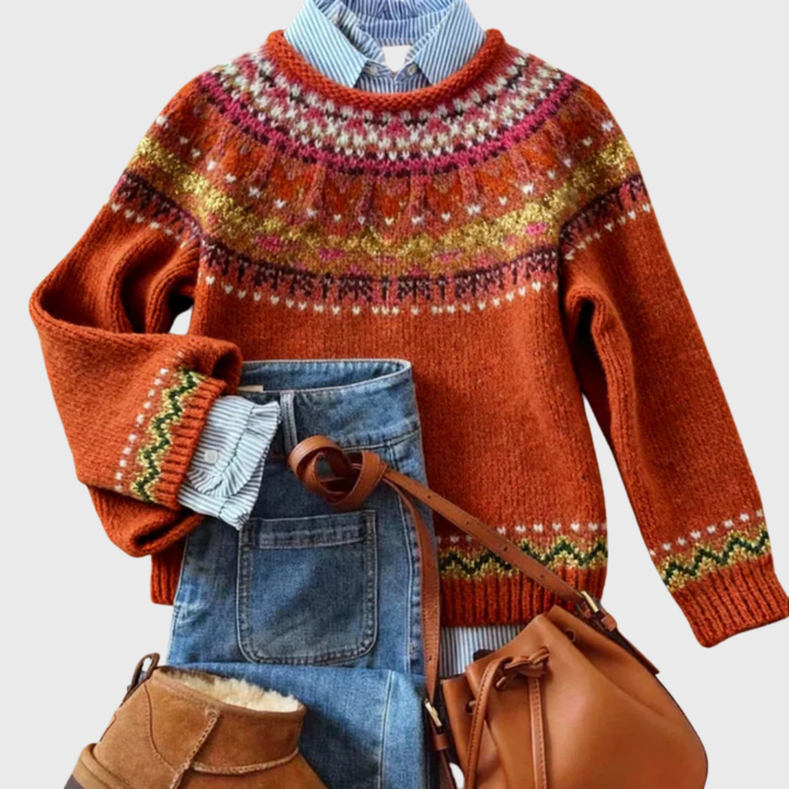 Simone | Rust Vintage Jumper with Nordic Pattern
