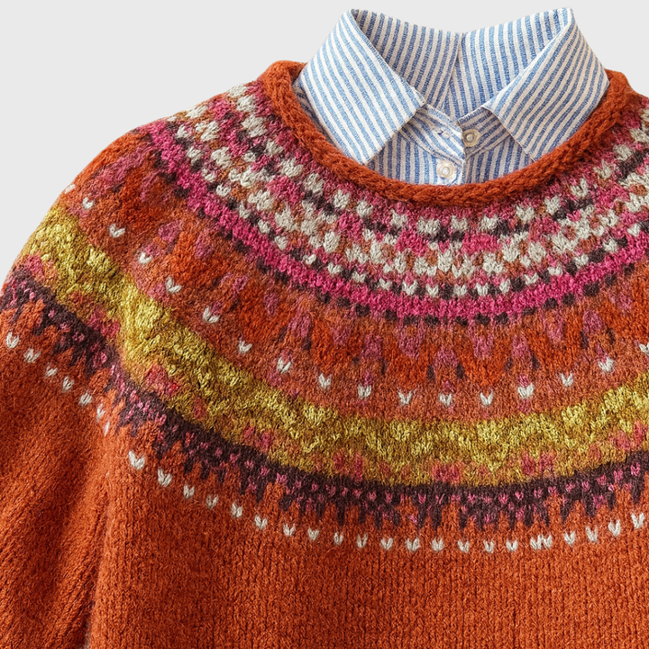 Simone | Rust Vintage Jumper with Nordic Pattern
