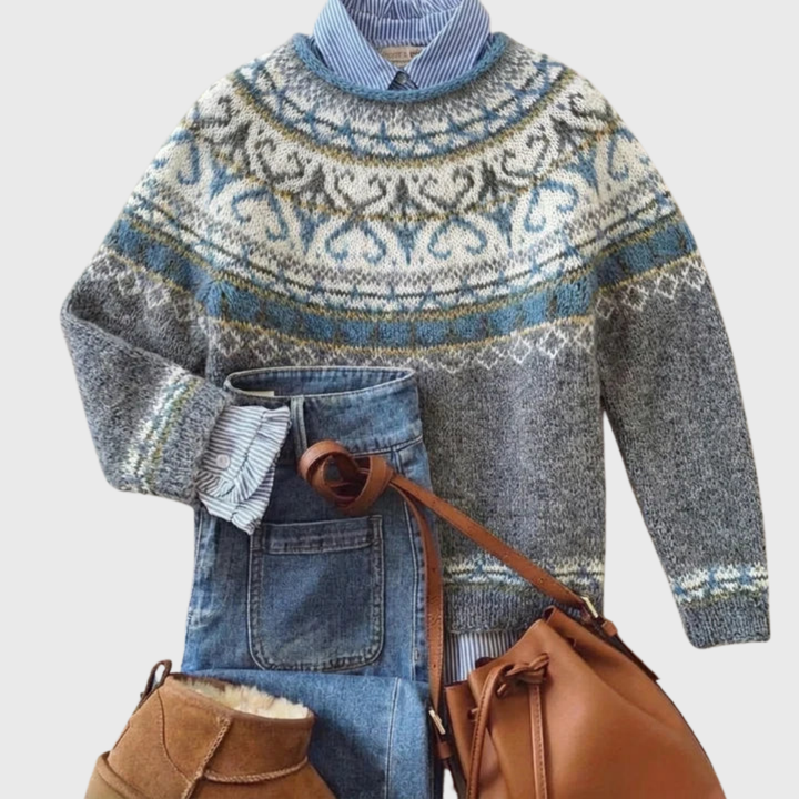 Lux | Light Grey Vintage Jumper with Nordic Pattern
