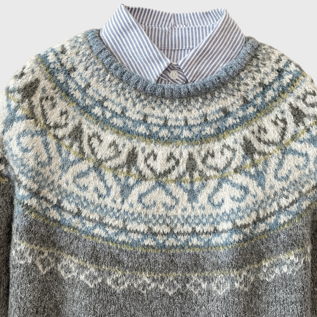 Lux | Light Grey Vintage Jumper with Nordic Pattern