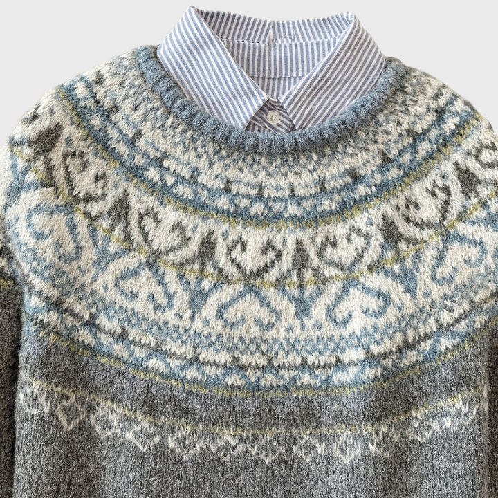 Lux | Light Grey Vintage Jumper with Nordic Pattern