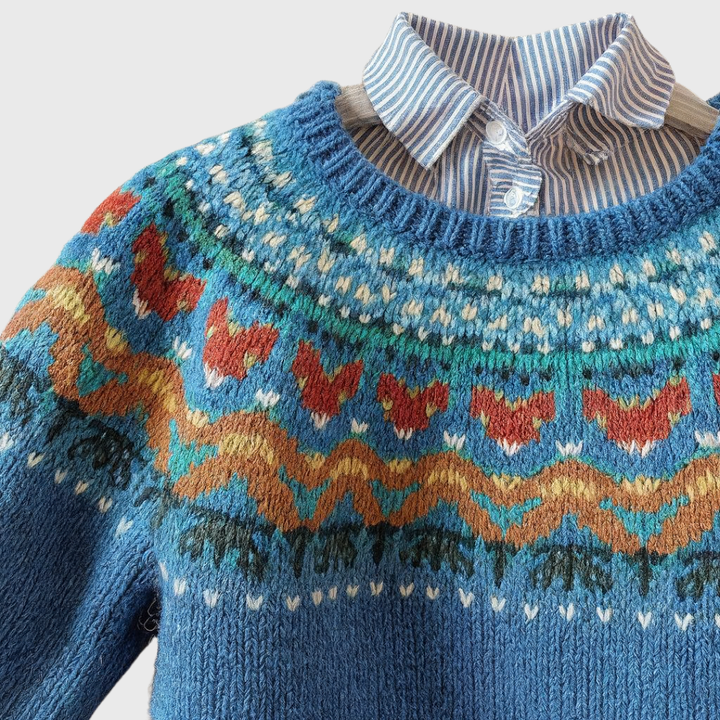 Velve | Blue Classic Vintage Jumper with Nordic Pattern