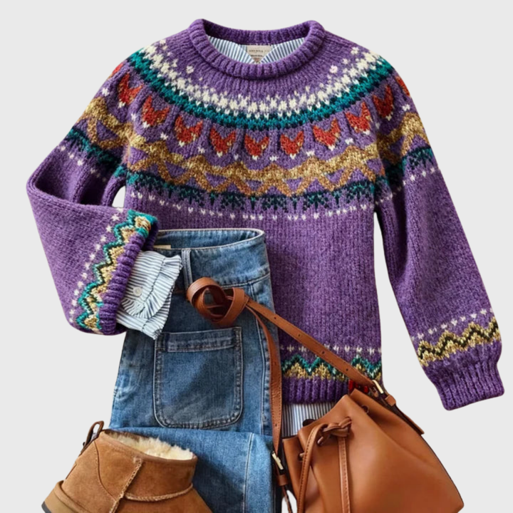 Silvi | Purple Classic Vintage Jumper with Nordic Pattern