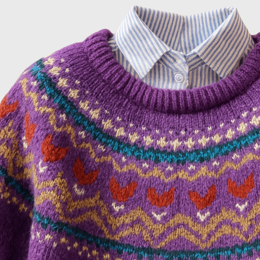 Silvi | Purple Classic Vintage Jumper with Nordic Pattern