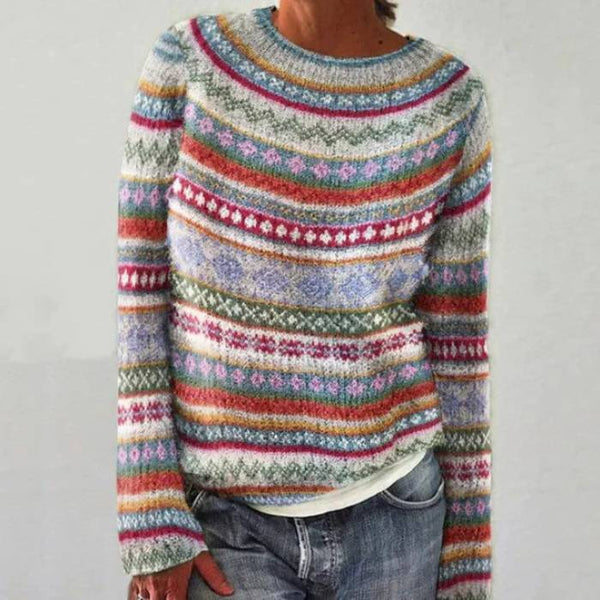 Aada | Grey Retro Jumper with Colourful Nordic Pattern