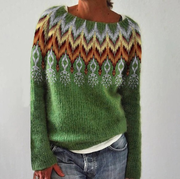 Katinka | Teal Retro Jumper with Nordic Pattern