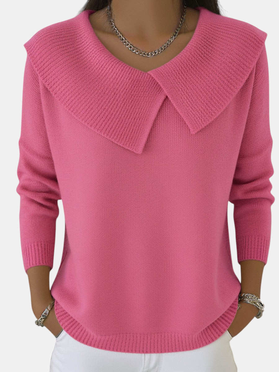 Camisola Margaret Dublin Leonie rosa com gola larga e detalhe de prega, tecido macio e quente para inverno.