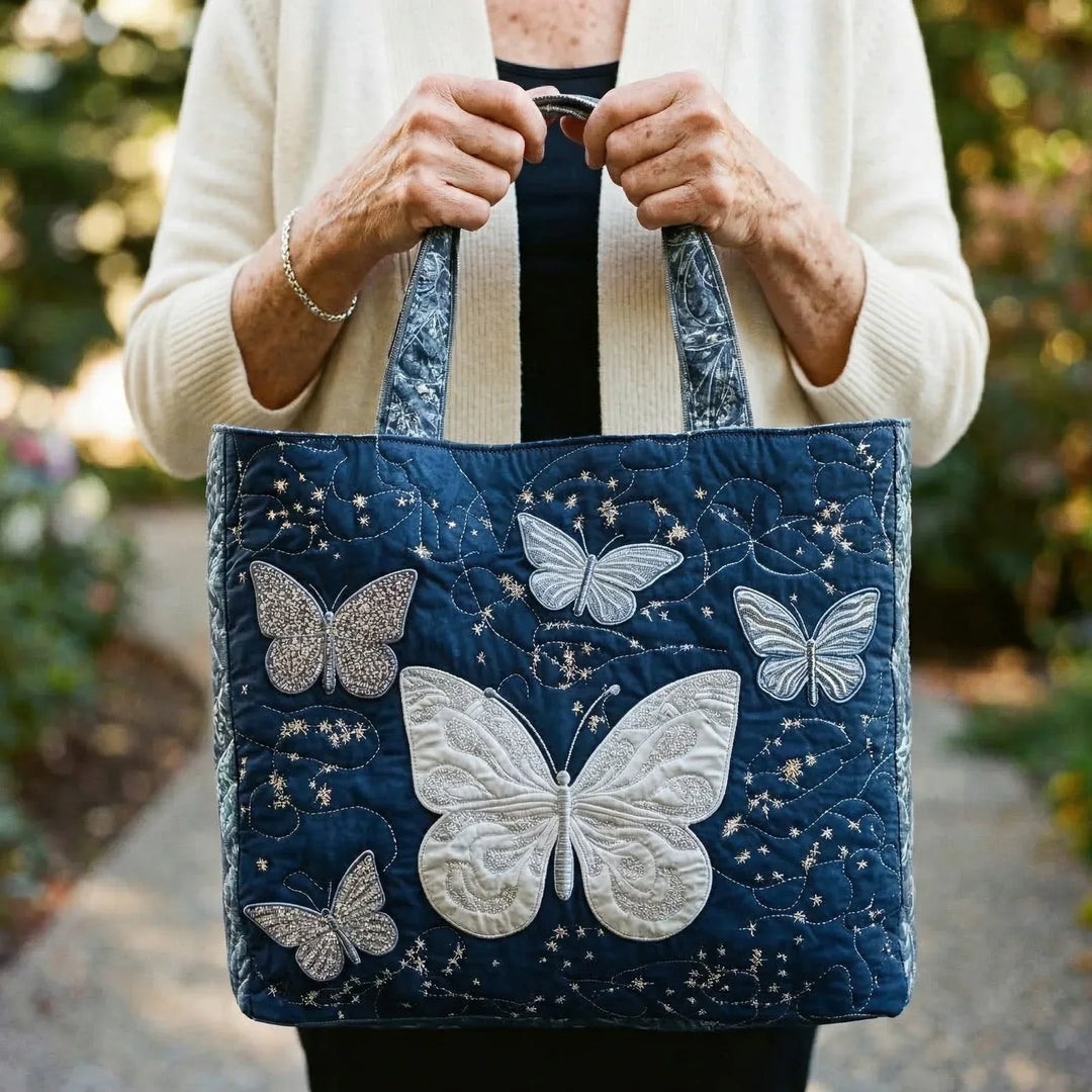 Silver Butterfly Tote Bag