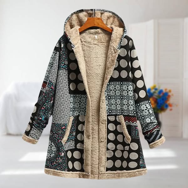 Alessia | Coat with Polka Dot Patchwork Pattern
