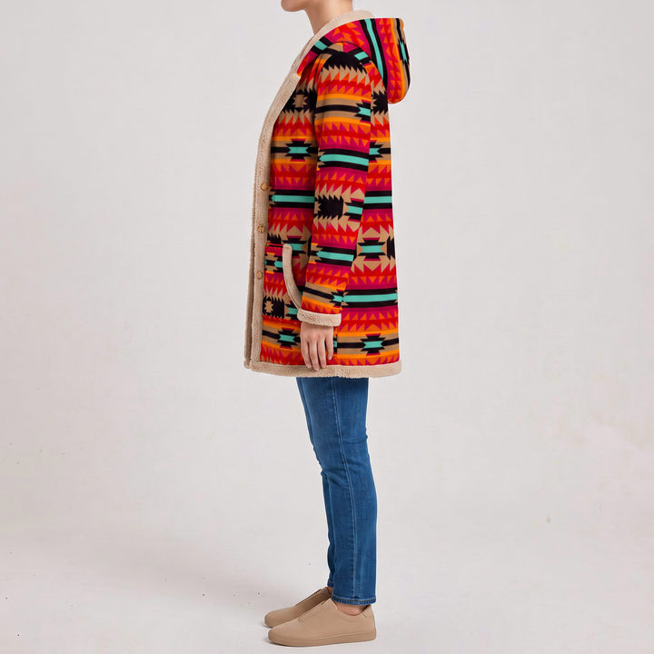 Giulia | Coat with Ethnic Geometric Pattern