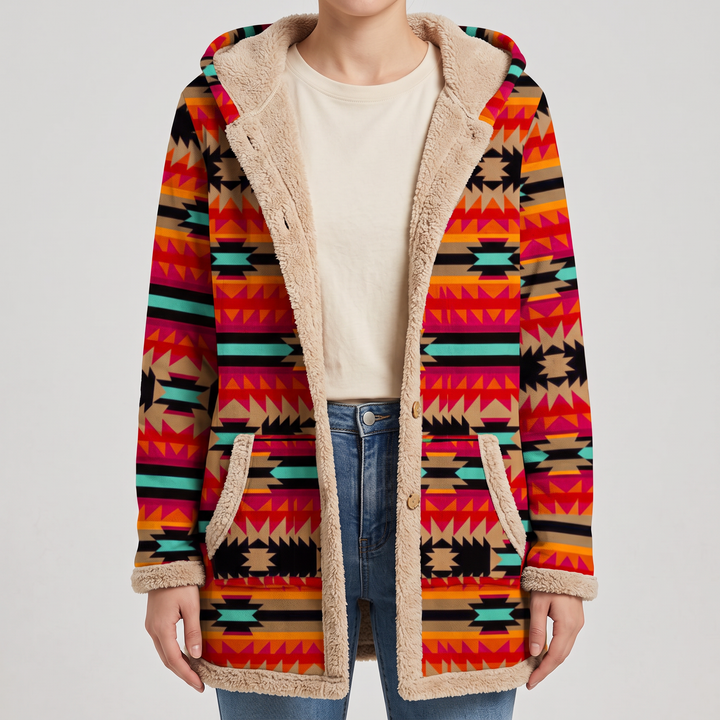 Giulia | Coat with Ethnic Geometric Pattern