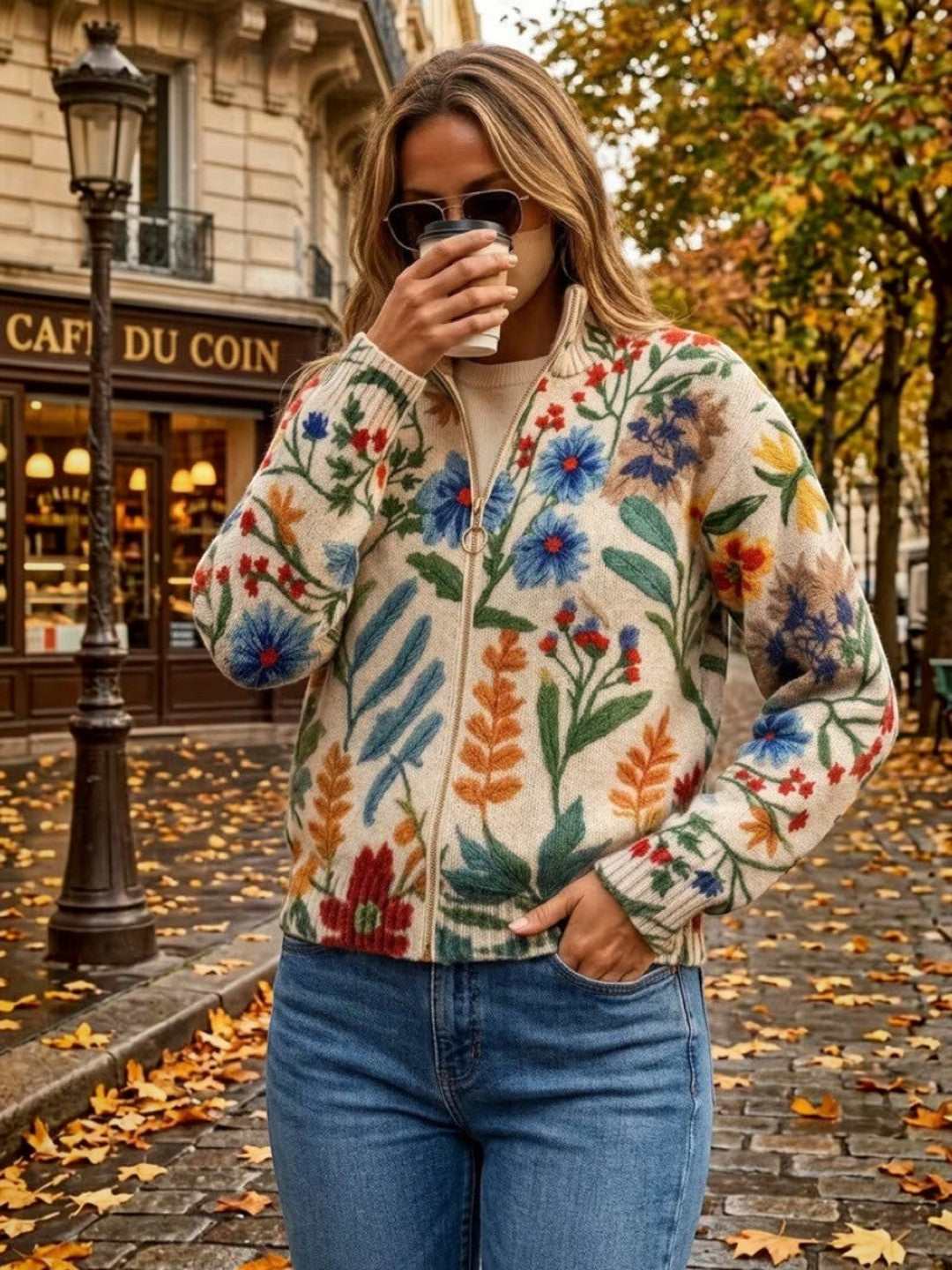 Esperanza | Knitted Cardigan with Botanical Floral Pattern
