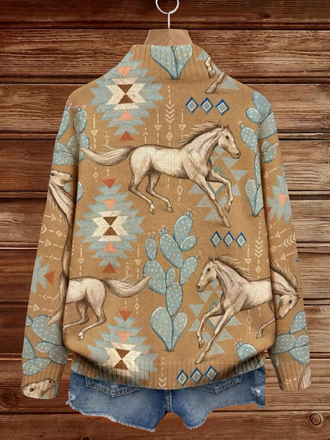 Aurora | Knitted Cardigan with Horse and Cactus Motif
