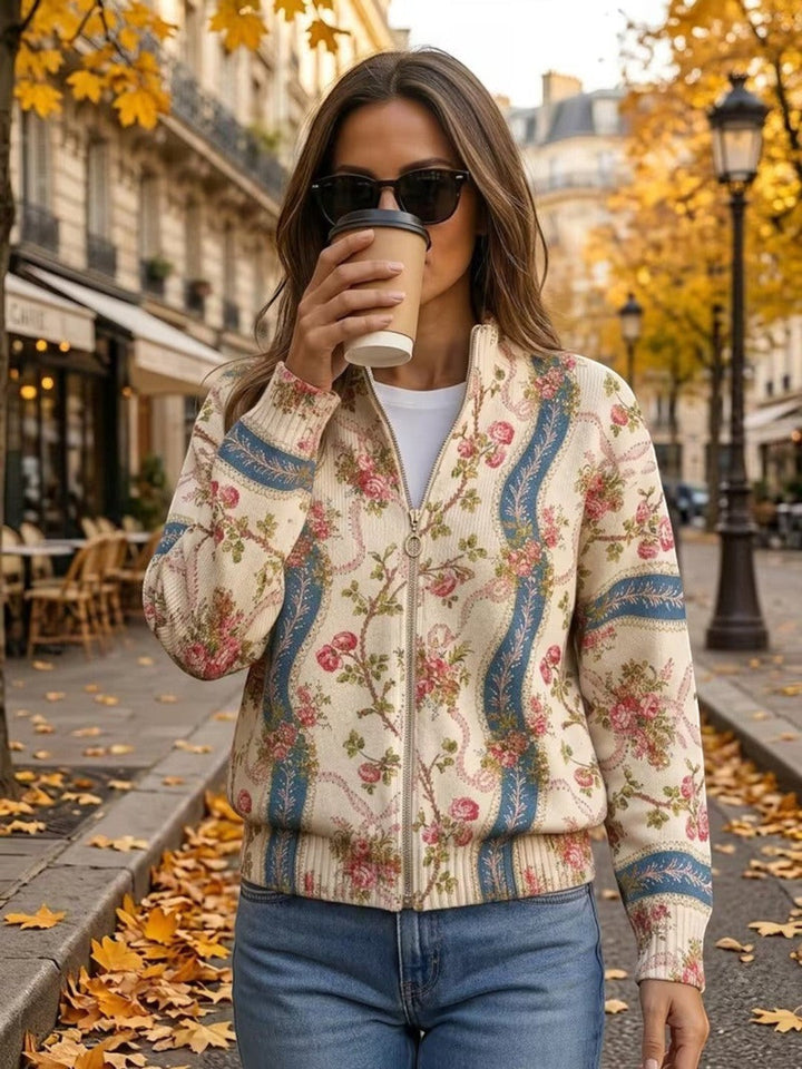 Alicia | Knitted Cardigan with Rose Vine Motif