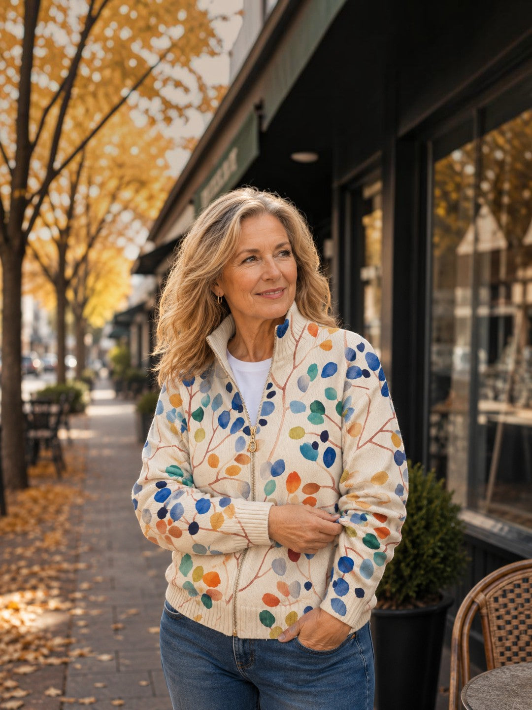 Consuelo | Knitted Cardigan with Multicolour Leaf Pattern