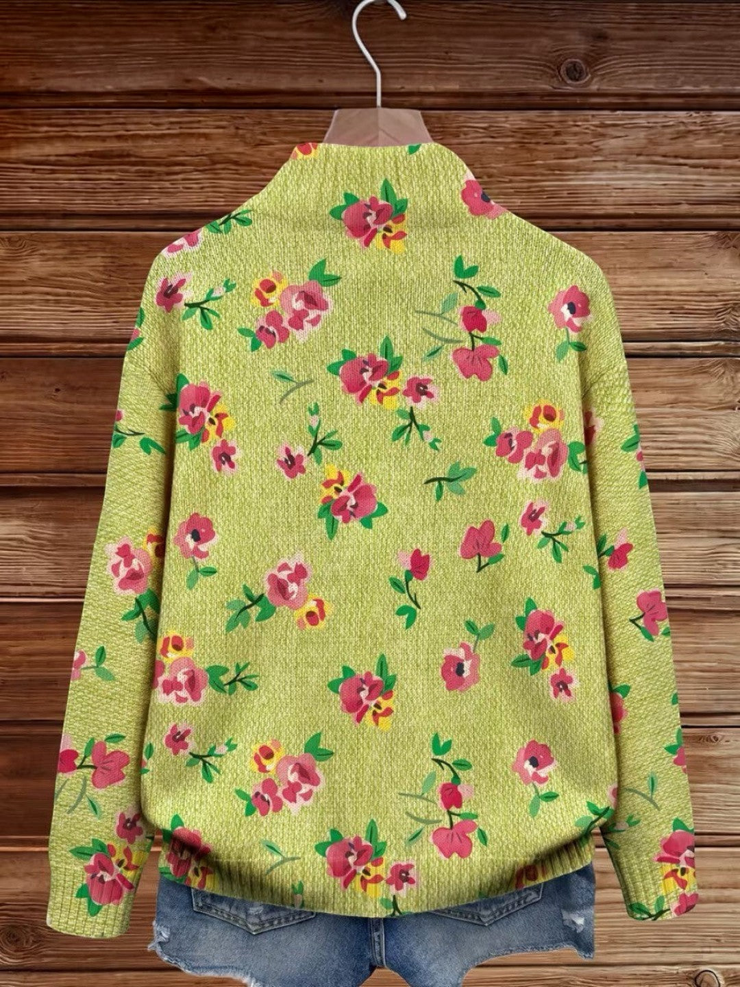 Mercedes | Green Knitted Cardigan with Floral Print