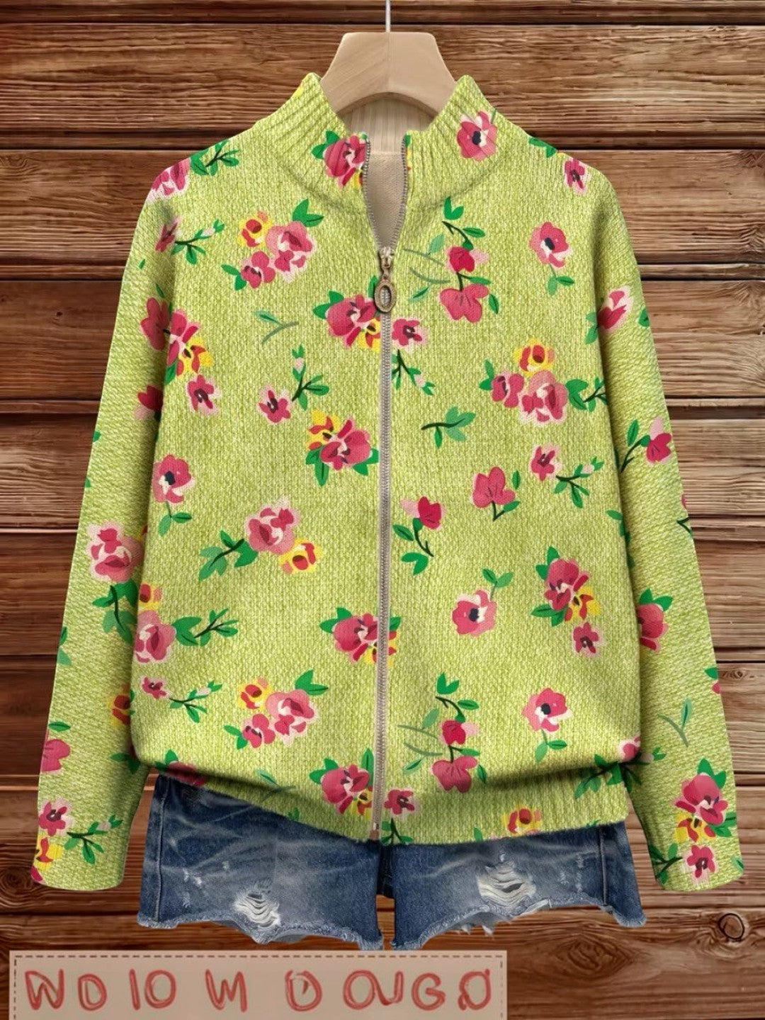 Mercedes | Green Knitted Cardigan with Floral Print