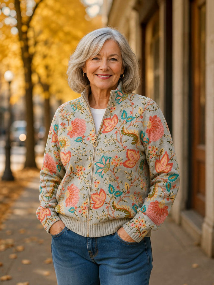 Noelia | Knitted Cardigan with Garden Floral Pattern