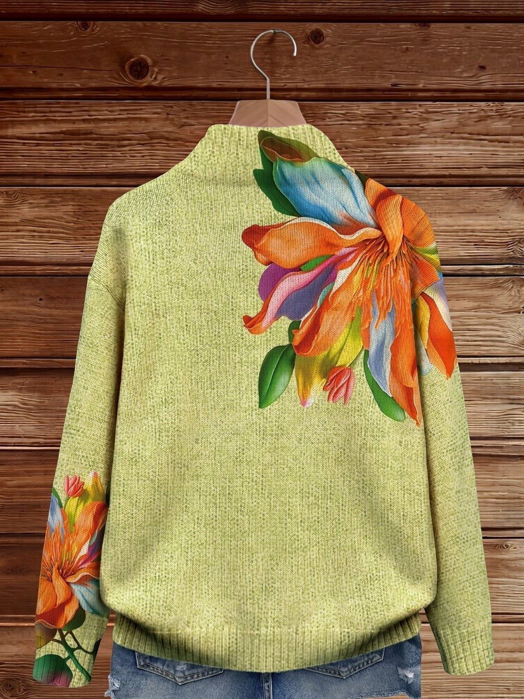 Amparo | Knitted Cardigan with Multicolour Lily Motif