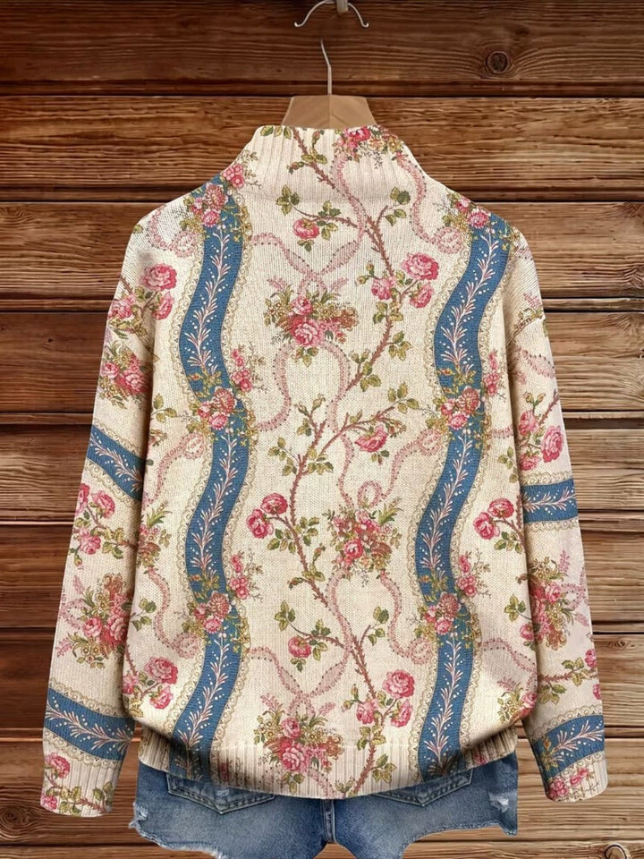 Alicia | Knitted Cardigan with Rose Vine Motif