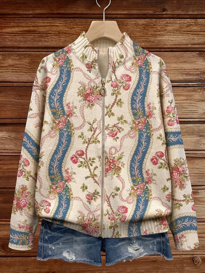 Alicia | Knitted Cardigan with Rose Vine Motif