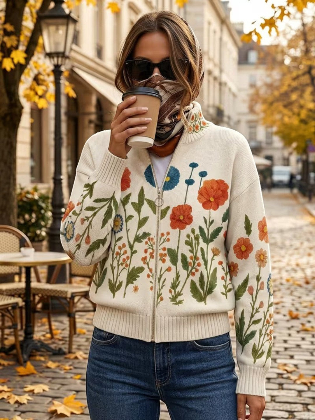 Vanesa | Knitted Cardigan with Wildflower Print