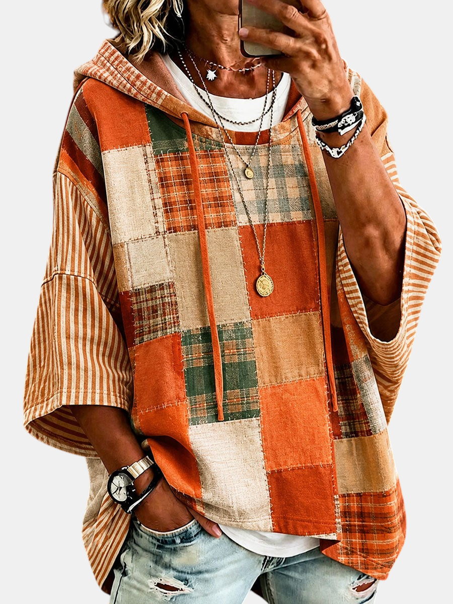 Autumn Patchwork Hoodie with Artistic Pattern