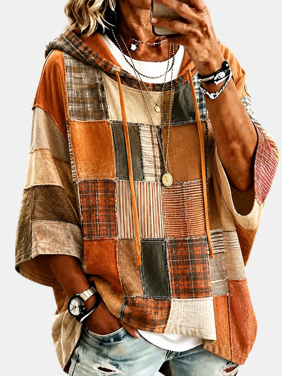 Artistic Patchwork Hoodie in Autumn Tones