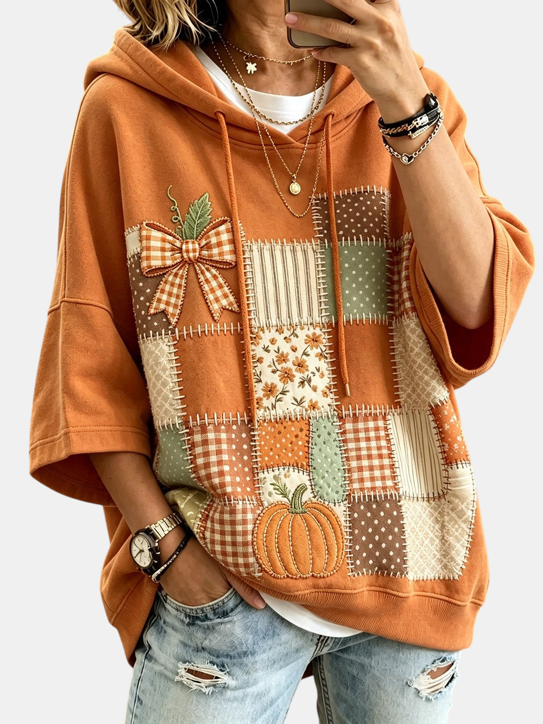 Casual Hoodie with Autumn Elements Print
