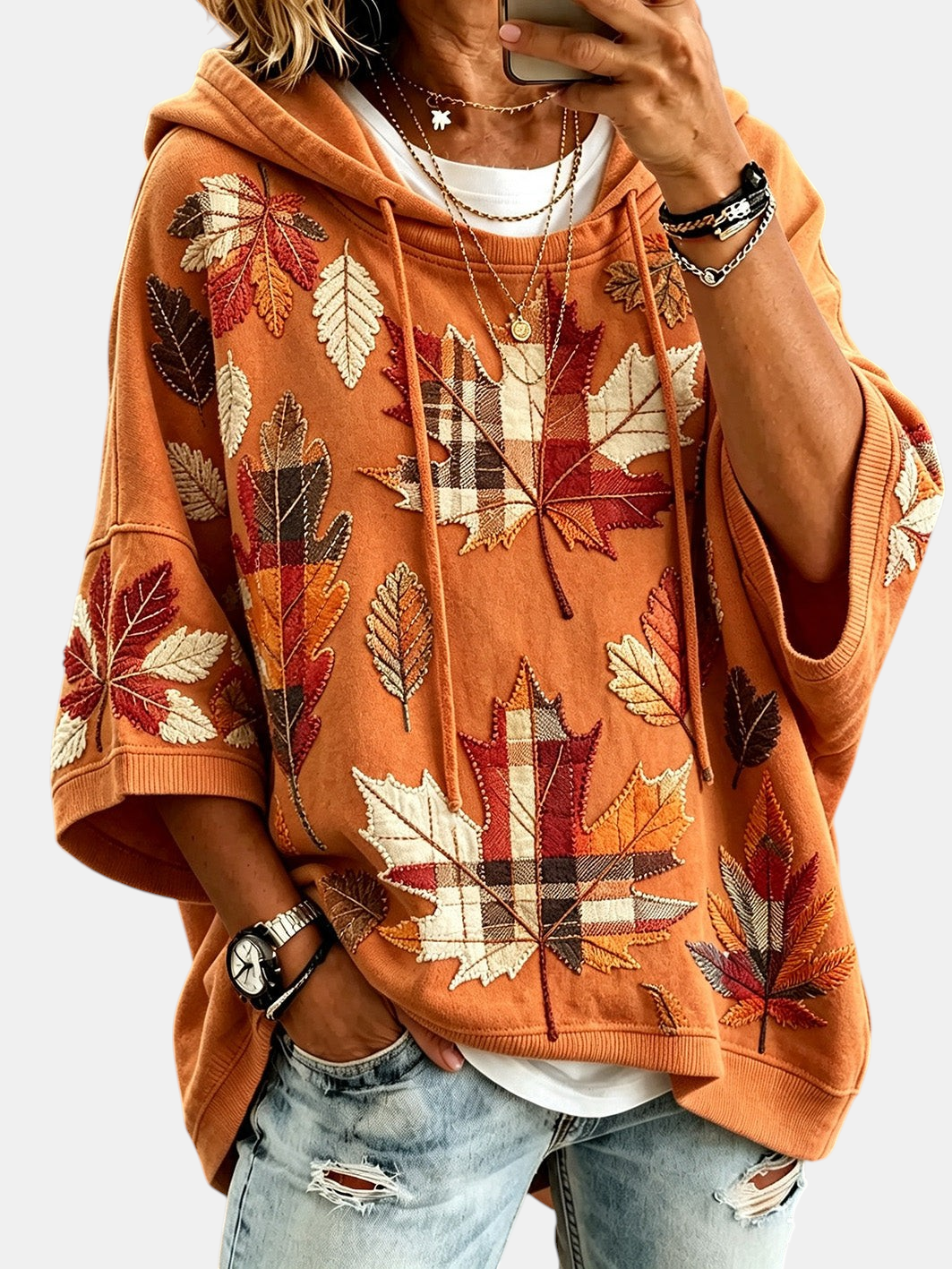 Casual Hoodie with Autumn Motif Print